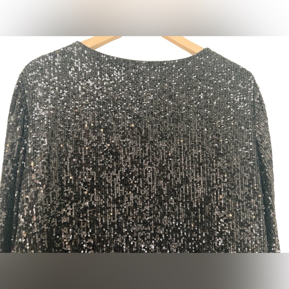 Gianni Bini Black Long Sleeve Sequin Mini Dress Bell Sleeve Size M - Picture 9 of 13